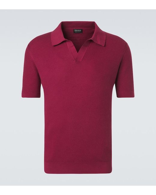 Zegna Red Knitted Cotton Polo Shirt for men