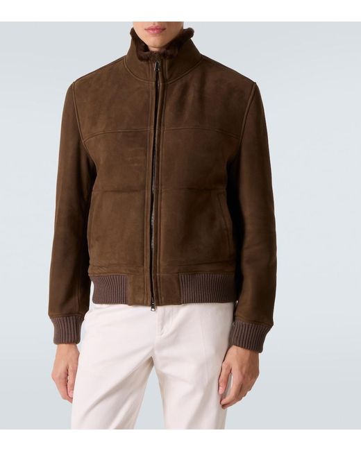 Thom Sweeney Brown Shearling-Lined Suede Bomber Jacket for men