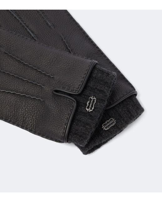 Agnona Black Leather And Cashmere Gloves for men