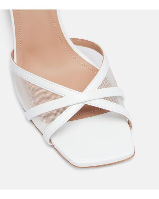 Malone Souliers Natural Perla 70 Leather And Mesh Mules