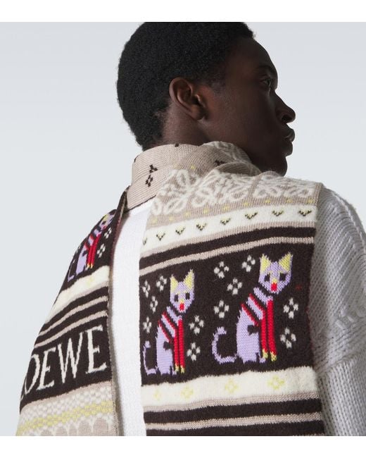 Loewe White X Louis Wain Wool-Blend Jacquard Scarf for men