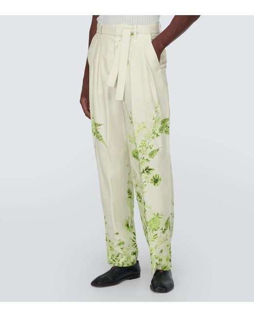 King & Tuckfield Yellow Floral Belted Straight Pants for men