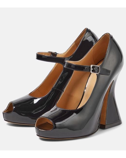Maison Margiela Blue Patent Leather Peep-Toe Mary Jane Pumps