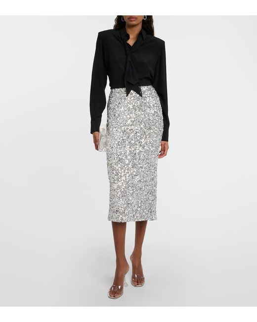 ROTATE BIRGER CHRISTENSEN Gray Sequined Midi Skirt