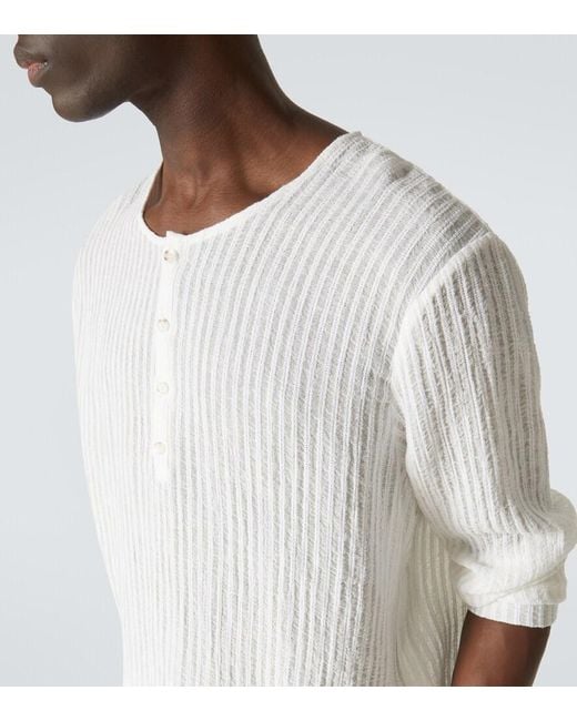 Commas White Striped Henley Shirt for men