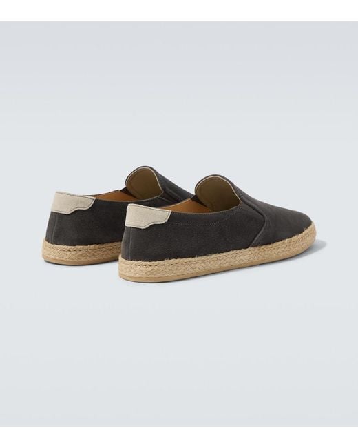Brunello Cucinelli Brown Jute-Trimmed Suede Slip-On Shoes for men