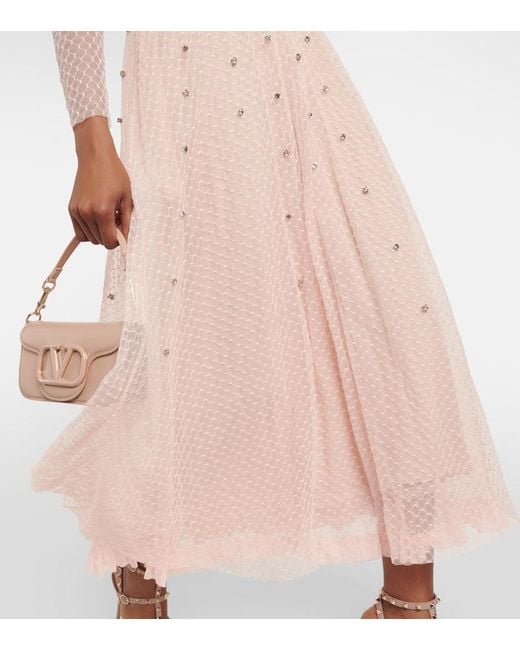 RED Valentino Natural Embellished Point D'esprit Tulle Midi Dress