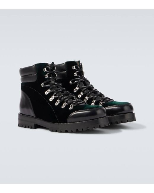 Manolo Blahnik Schnuerstiefel Janka Aus Samt Mit Leder in Black für Herren