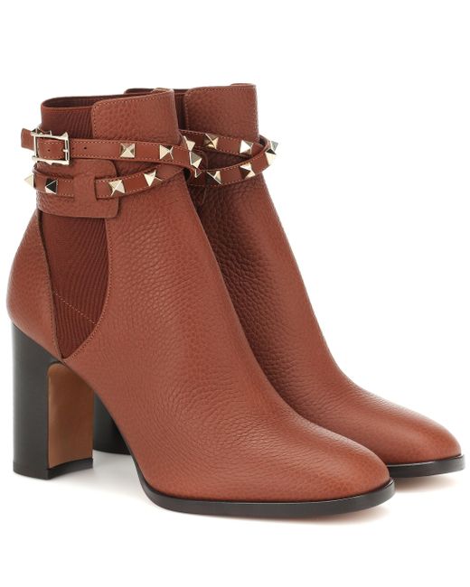 rockstud leather ankle boots