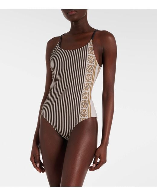 Loewe Brown Paula's Ibiza Anagram Striped Swimsuit