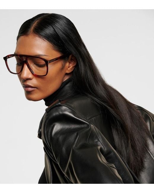 Saint Laurent Brown Acetate Aviator Sunglasses