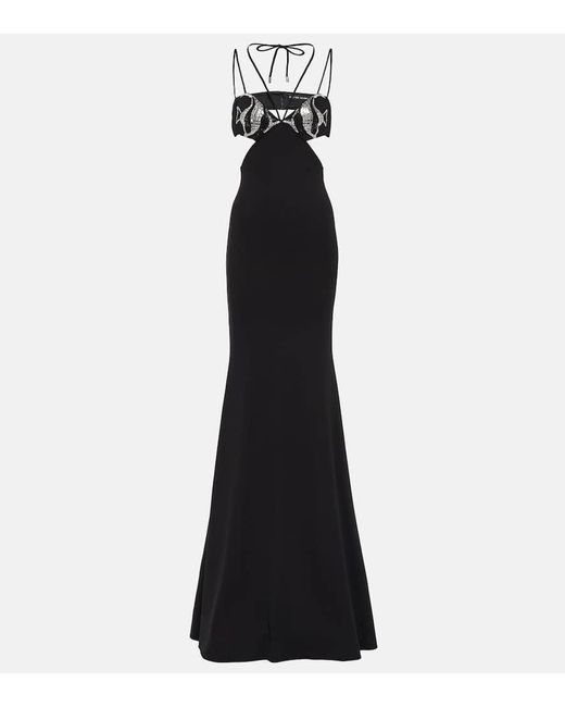 David Koma Black Embroidered Cutout Gown