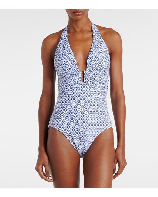 Heidi Klein Blue Cape Cod Printed Halterneck Swimsuit