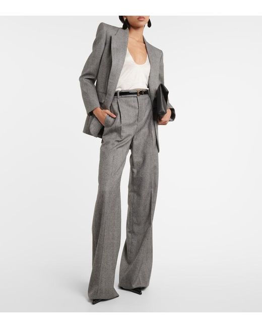 Pantalones anchos de lana a cuadros Saint Laurent de color Gray