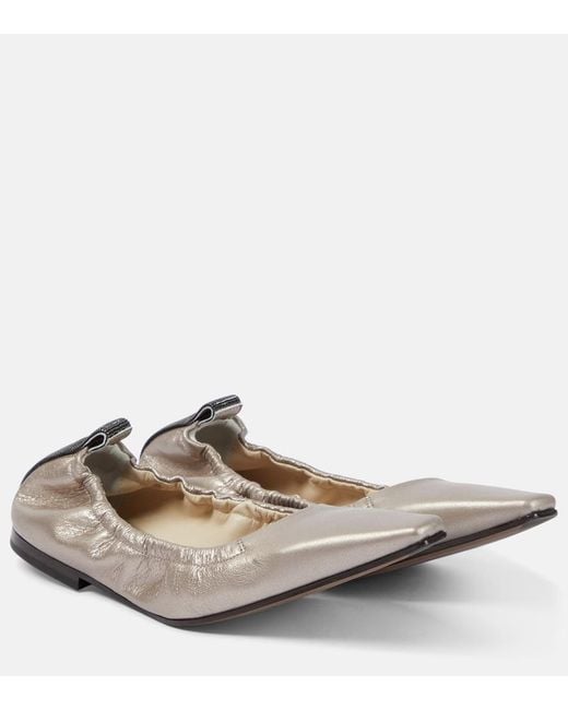Brunello Cucinelli Brown Metallic Leather Ballet Flats