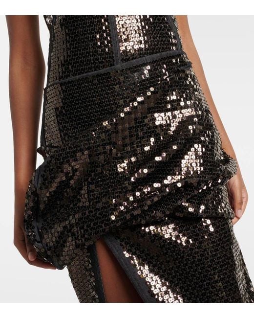 Rick Owens Black Draped Sequined Denim Midi Skirt