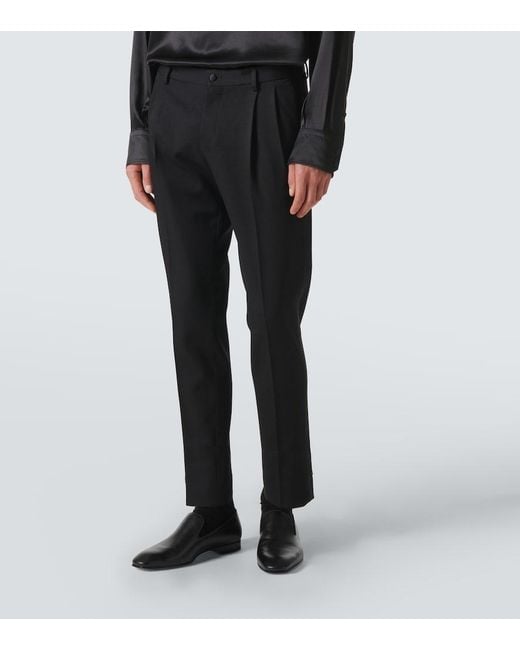 Dolce & Gabbana Black Wool-Blend Gabardine Tuxedo Pants for men