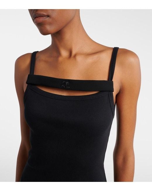 Courreges Black Ribbed-Knit Cotton Jersey Midi Dress