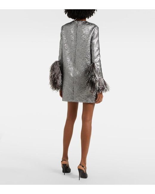 Dolce & Gabbana Gray Feather-Trimmed Lame Minidress