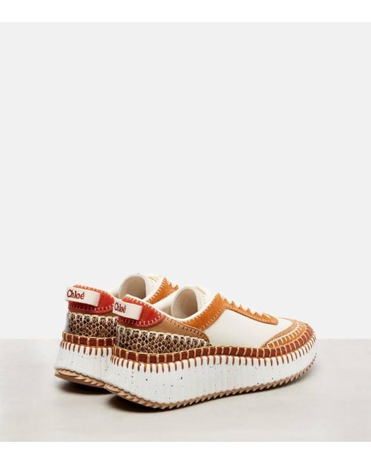 Chloé Multicolor Nama Suede-Trimmed Leather Sneakers