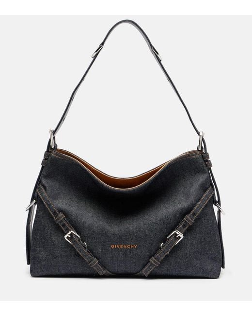 Givenchy Black Voyou Medium Denim Shoulder Bag
