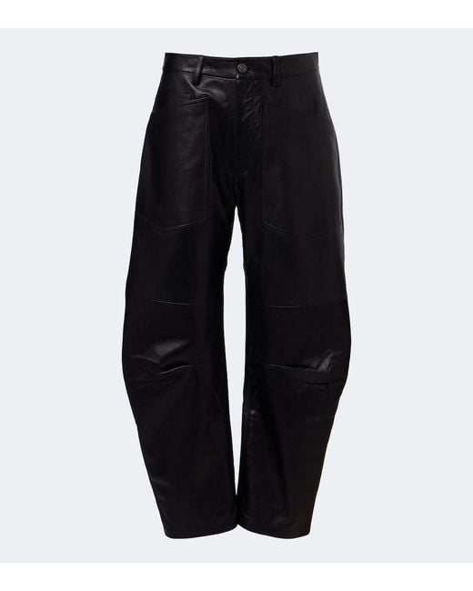 Nili Lotan Black Leather Barrel-Leg Pants