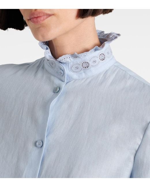 Valentino Blue Broderie Anglaise Linen Blouse