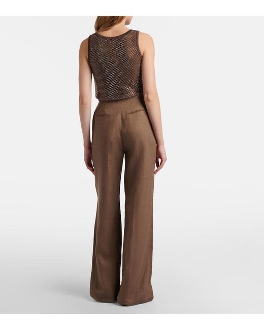Ralph Lauren Brown Dean Linen Wide-Leg Pants