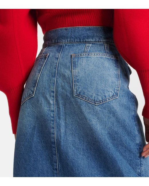 Jupe Midi The Vent Front A Taille Haute En Jean FRAME en coloris Blue