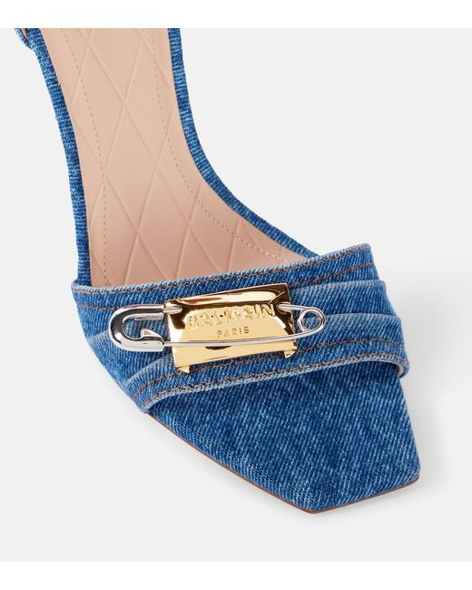 Balmain Blue Logo Denim Sandals
