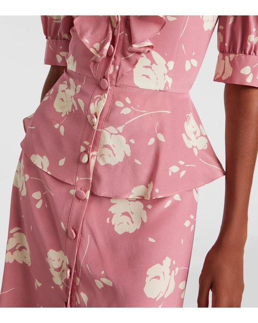 Robe Midi En Soie A Fleurs Alessandra Rich en coloris Pink