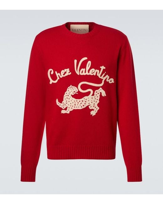 Valentino Red Chez Virgin Wool Sweater for men