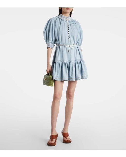 Zimmermann Blue Ascension Ruffled Denim Minidress