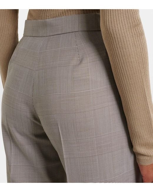 Max Mara Gray Checked Virgin Wool Wide-Leg Pants