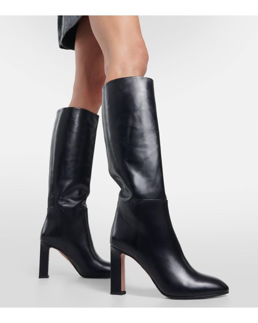 Aquazzura Black Sellier 85 Leather Knee Boots