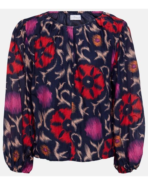 Velvet Red Fraser Printed Cotton And Silk Blouse
