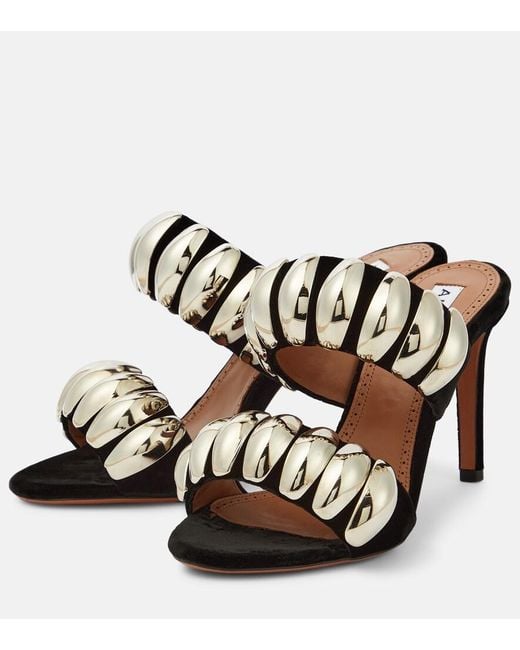 Alaïa Black Tribale Embellished Suede Mules