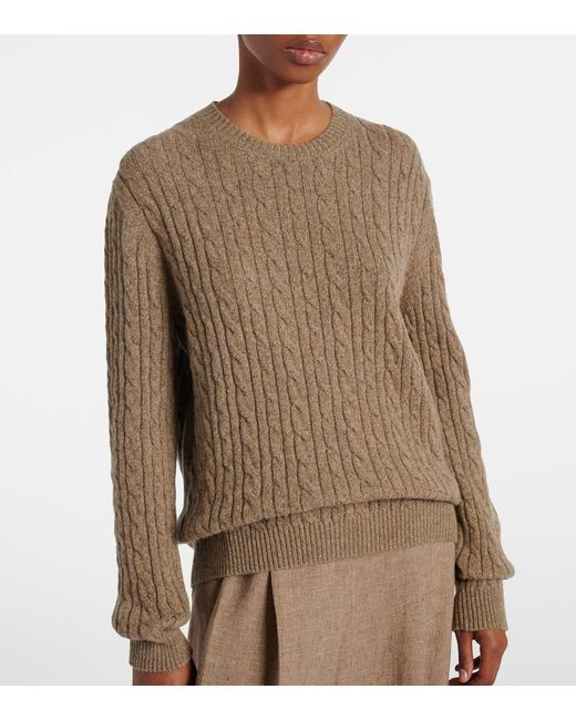 Loro Piana Brown Cable-Knit Cashmere Sweater