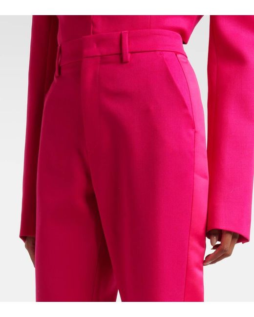 Area Pink Floral-Applique Wool Capri Pants