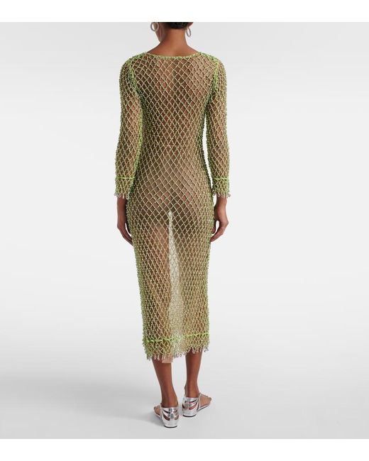 Self-Portrait Yellow Beaded Fishnet Maxi Dress