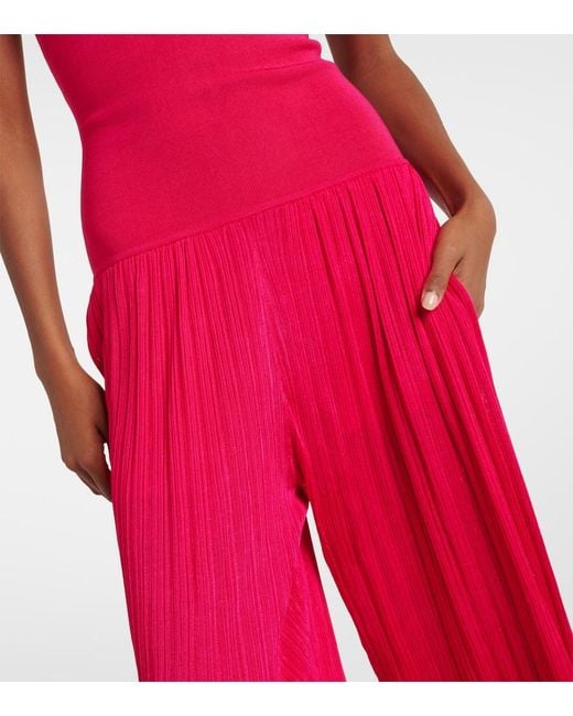 Alaïa Red Strapless Pleated Knitted Jumpsuit