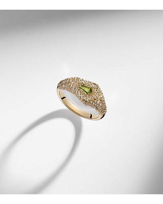 STONE AND STRAND White Shield 14Kt Ring With Diamonds And Tourmaline
