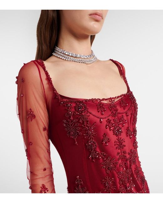 Clio Peppiatt Red Chandelier Embellished Tulle Gown