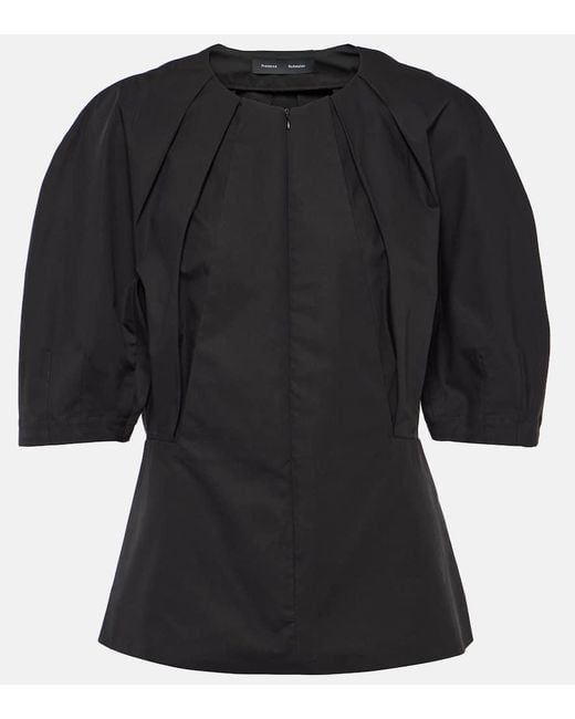 Proenza Schouler Black Georgia Pleated Cotton Poplin Top