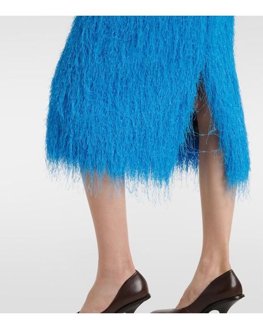 Dries Van Noten Blue Fringed Midi Skirt