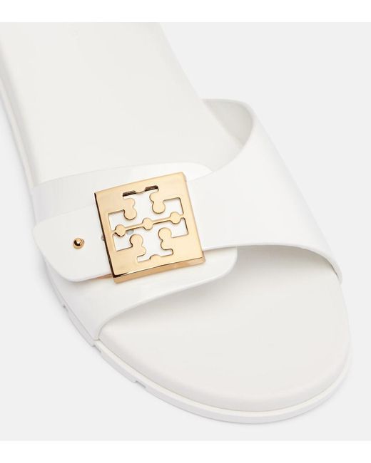 Tory Burch White Double T Slides