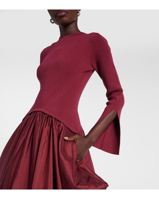 Jonathan Simkhai Red Kenlie Knitted Taffetta Midi Dress