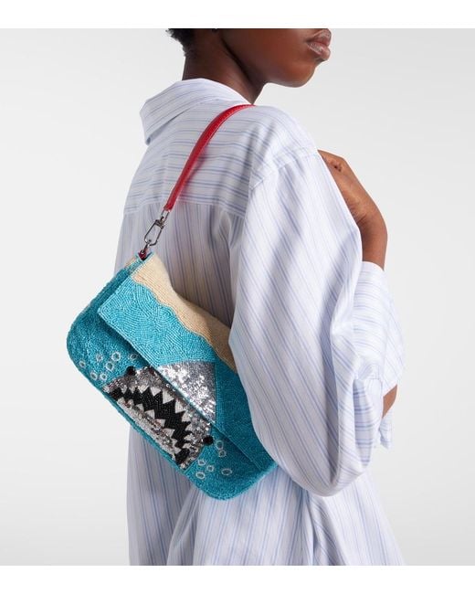 Staud Blue Tommy Beaded Shoulder Bag