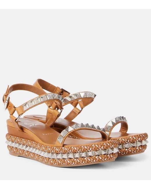 Christian Louboutin Brown Pyra Clou 60 Spiked Espadrille Wedges