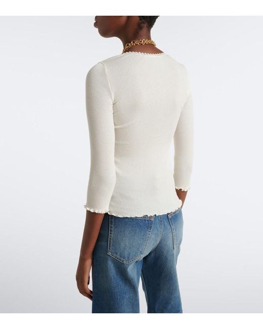 Chloé White Ribbed-Knit Cotton And Silk Jersey Top